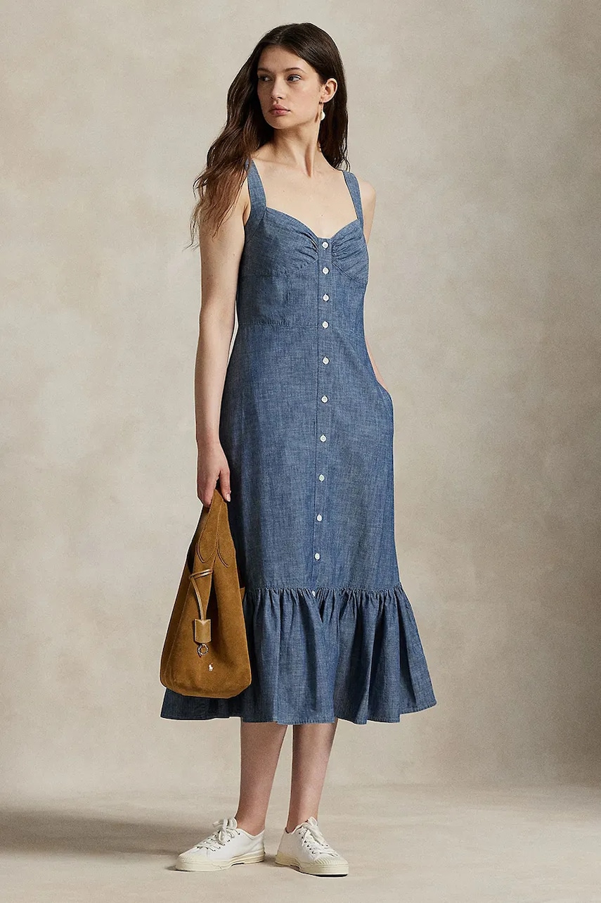 Levně Bavlněné šaty Polo Ralph Lauren modrá barva, midi, 211972068
