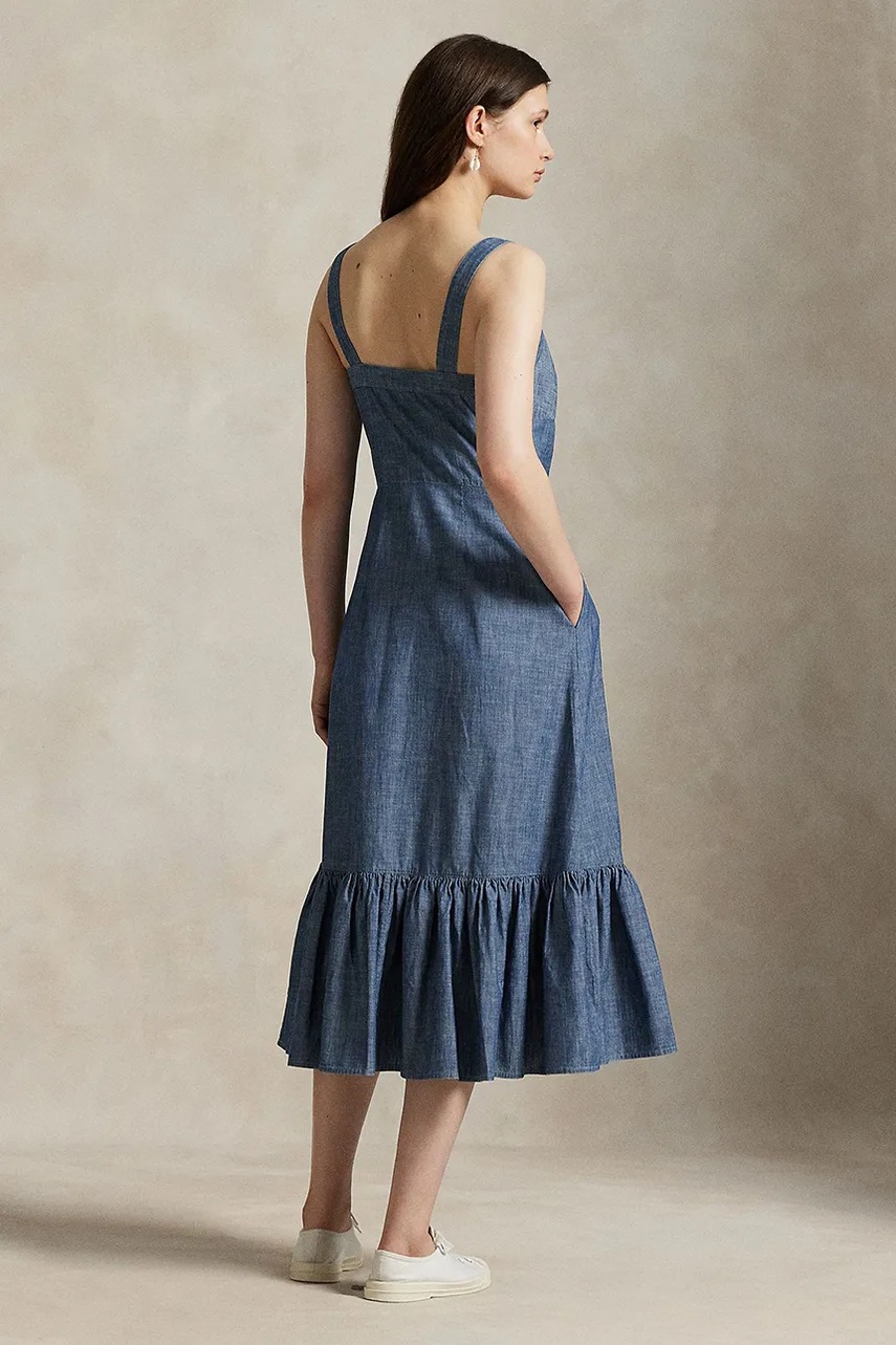 Хлопковое платье Polo Ralph Lauren midi расклешённое 211972068