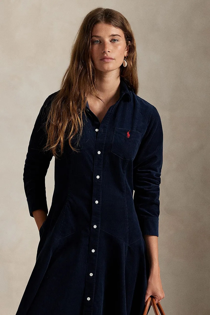 Бавовняна сукня Polo Ralph Lauren колір синій mini розкльошена 211972069