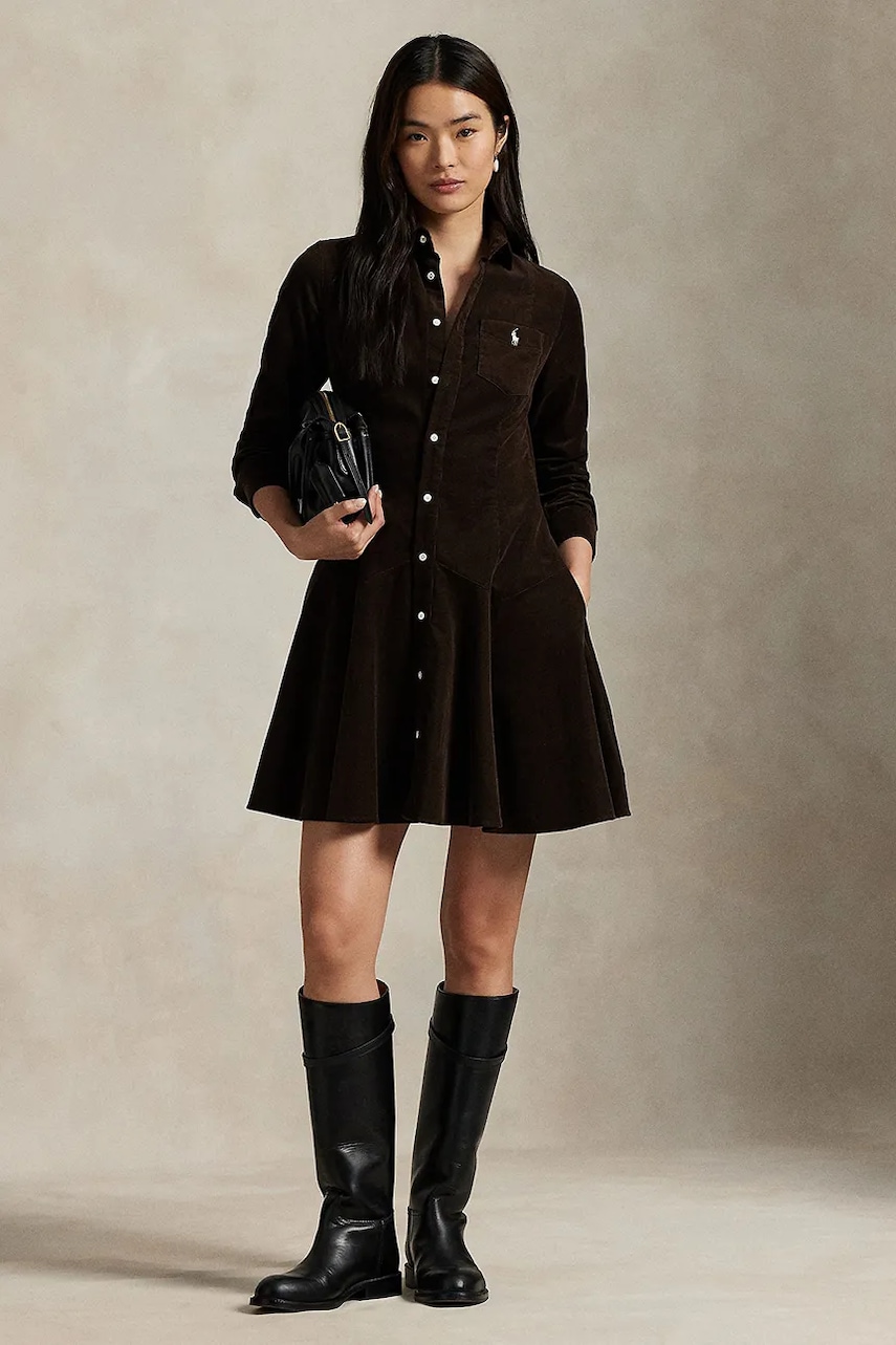 Levně Bavlněné šaty Polo Ralph Lauren hnědá barva, mini, 211972069