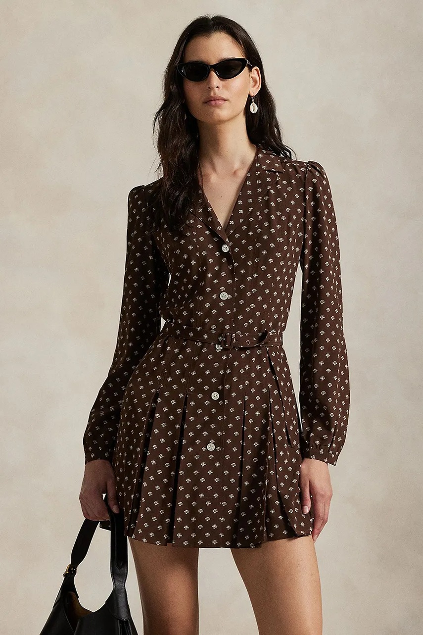 Шовкова сукня Polo Ralph Lauren колір коричневий mini розкльошена 211972072