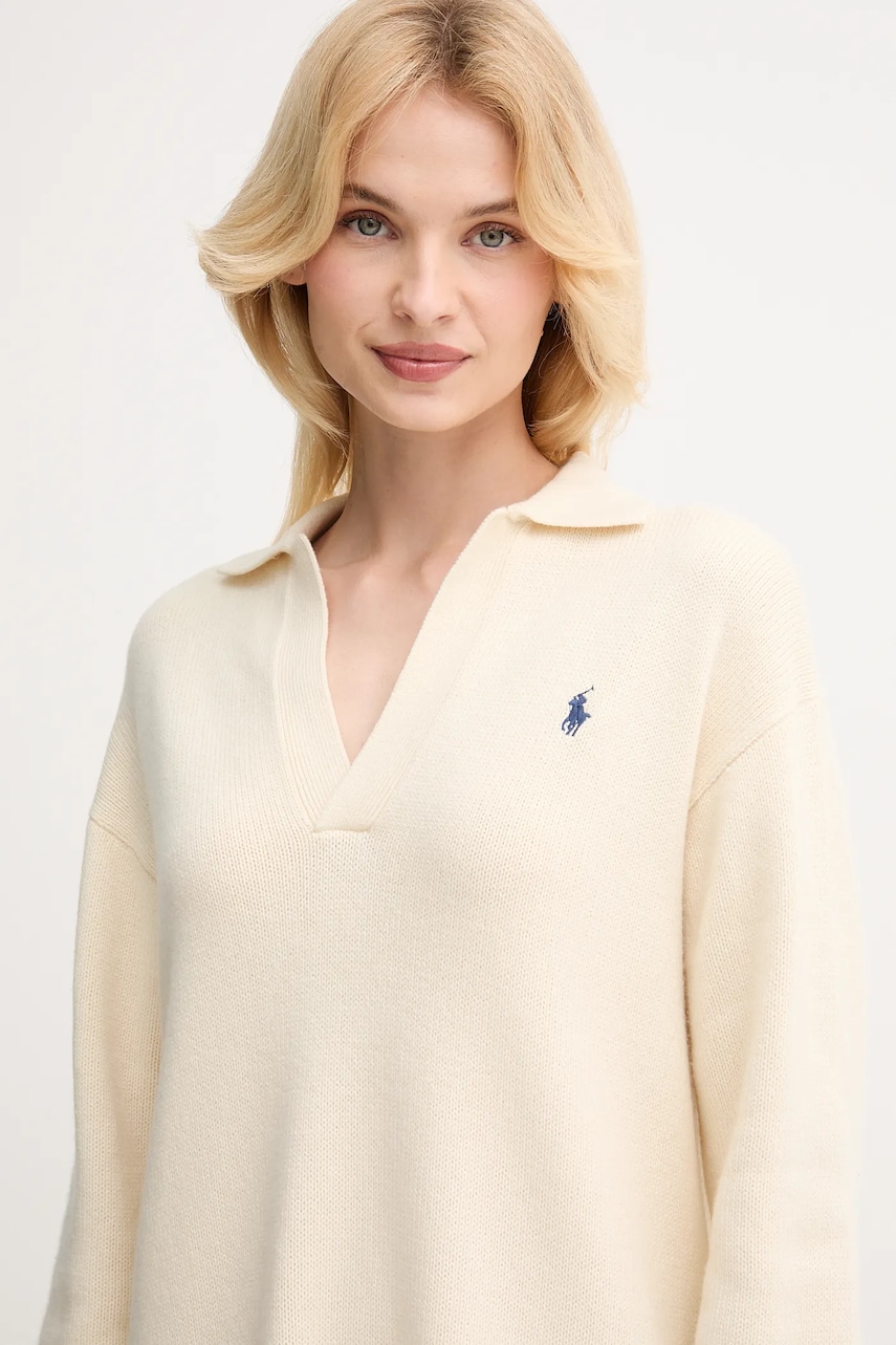 Сукня з вовною Polo Ralph Lauren колір бежевий mini oversize 211A91143