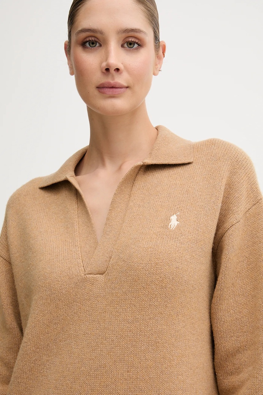 Сукня з вовною Polo Ralph Lauren колір бежевий mini oversize 211A91143