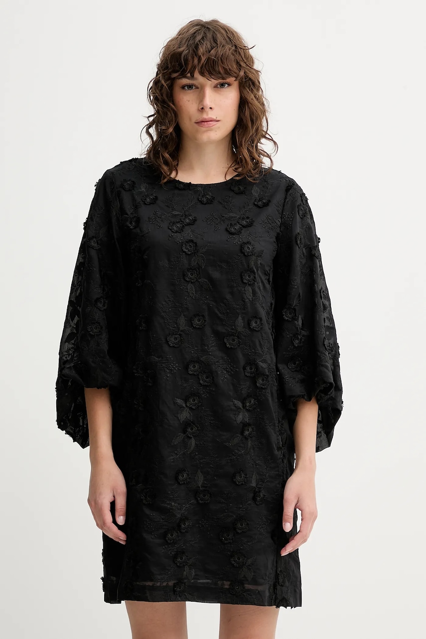 MUNTHE rochie PANSI culoarea negru, mini, drept, 252131625225