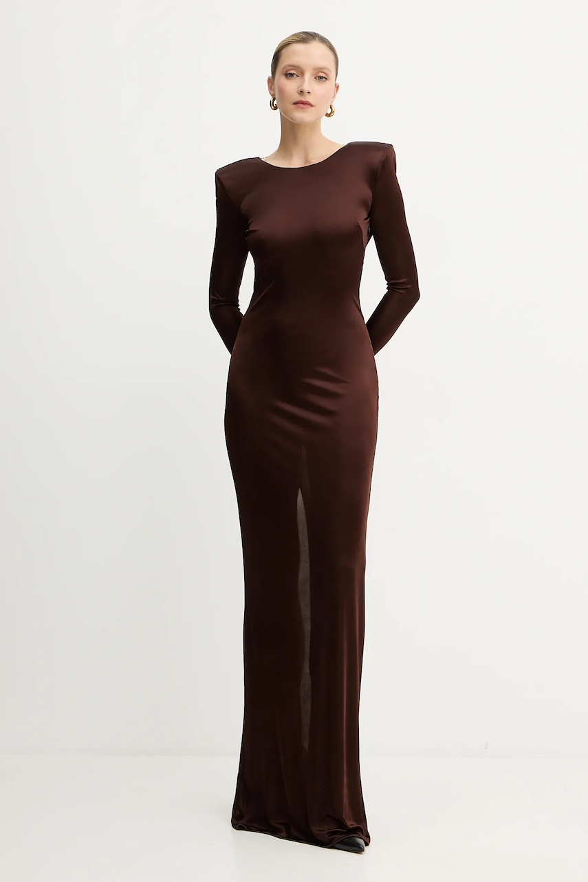 Elisabetta Franchi rochie culoarea maro, maxi, mulată, ABR1056E2