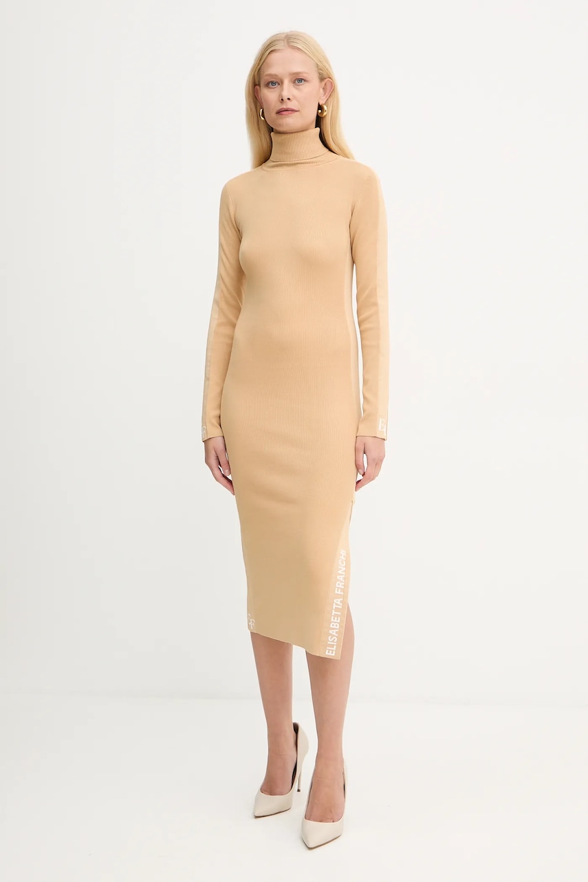 Elisabetta Franchi rochie culoarea bej, midi, mulata, AM03S56E2