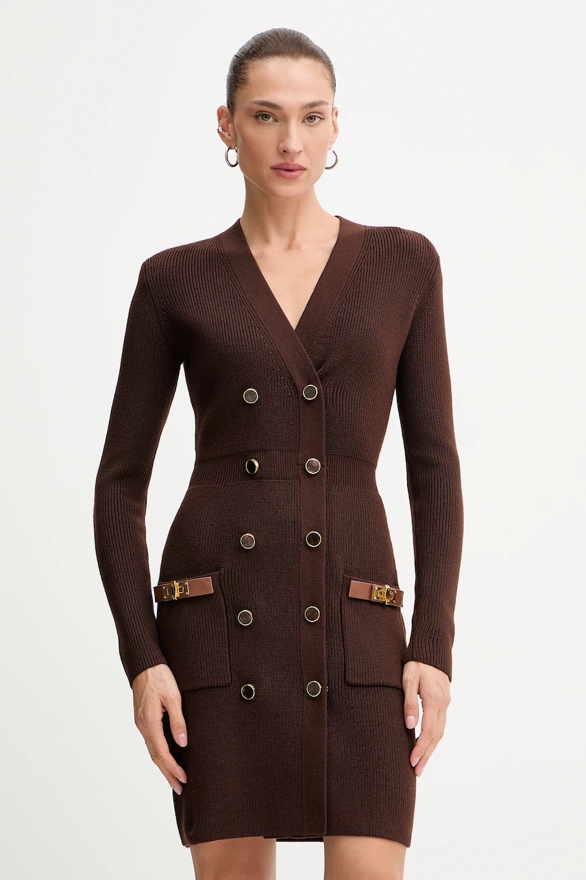 Elisabetta Franchi rochie cu lână culoarea maro, mini, mulată, AM04S56E2