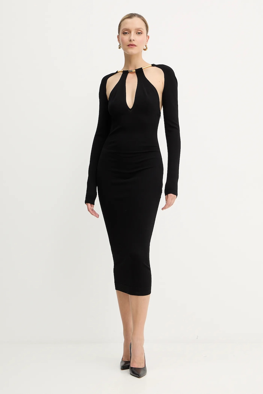 Elisabetta Franchi rochie culoarea negru, midi, mulată, AM11S56E2
