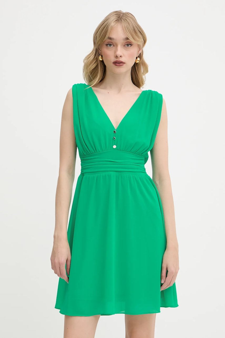 Morgan rochie culoarea verde, mini, evazata, RIA