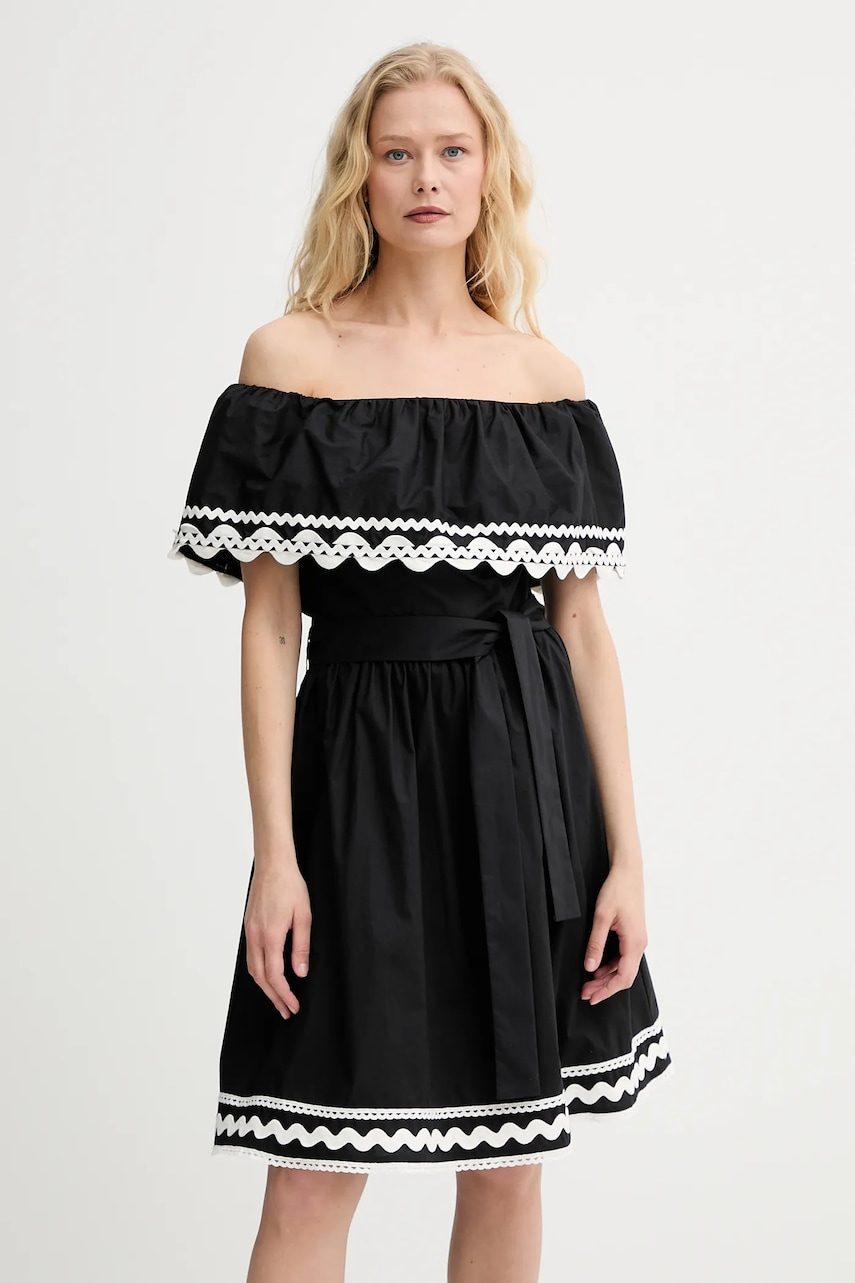 Morgan rochie din bumbac culoarea negru, mini, evazați, RCAPRI