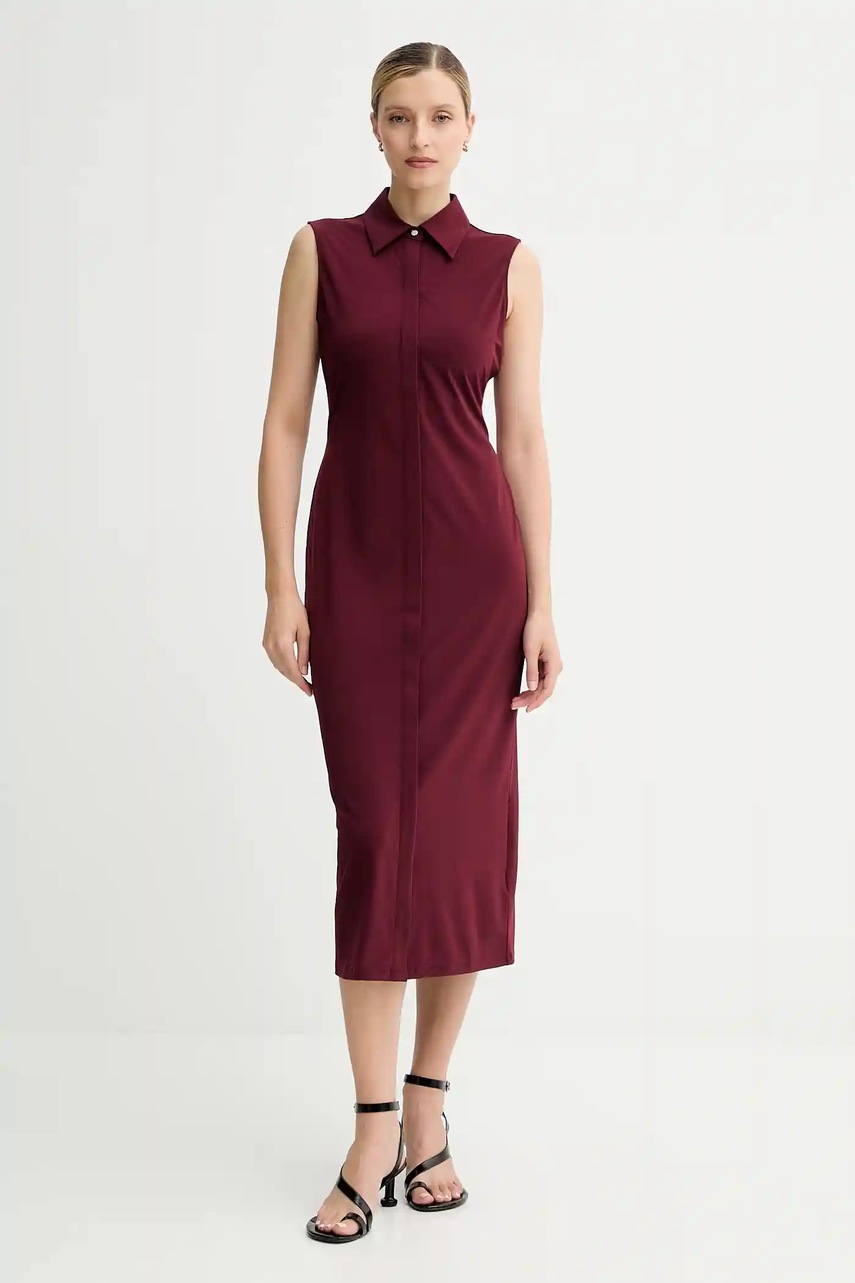 Levně Šaty Calvin Klein vínová barva, midi, LV044C224G