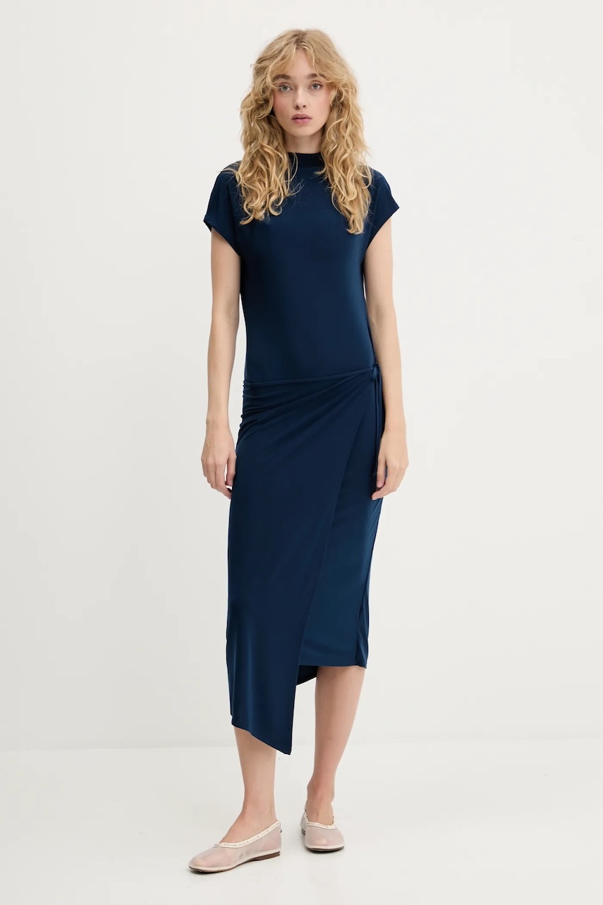 Levně Šaty Calvin Klein tmavomodrá barva, midi, přiléhavé, LV044C237G