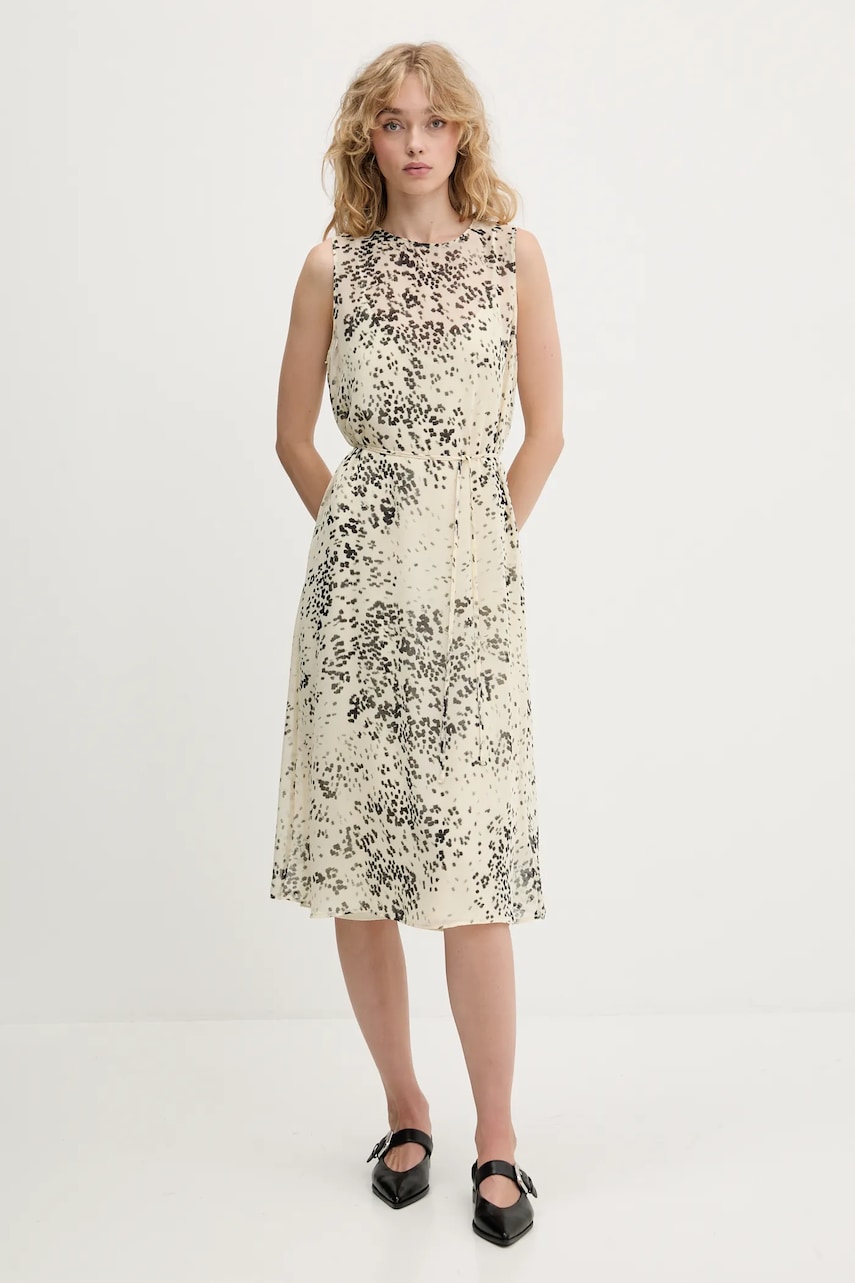 Сукня Calvin Klein колір бежевий midi розкльошена LV144C043G