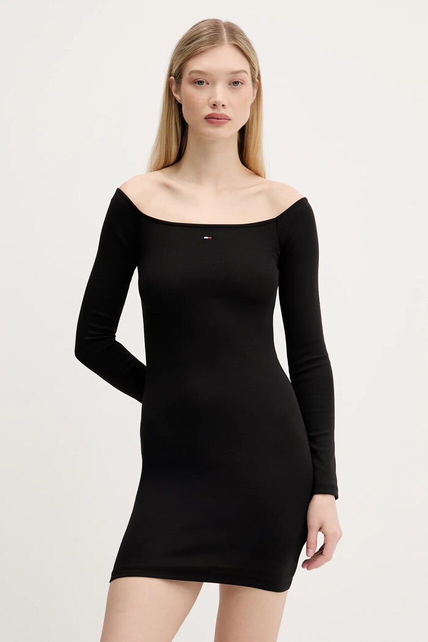Tommy Jeans rochie culoarea negru, mini, mulata, DW0DW20870