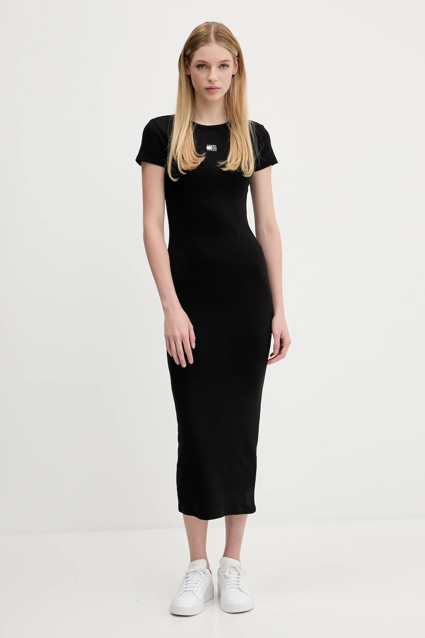 Tommy Jeans rochie culoarea negru, midi, mulata, DW0DW20873
