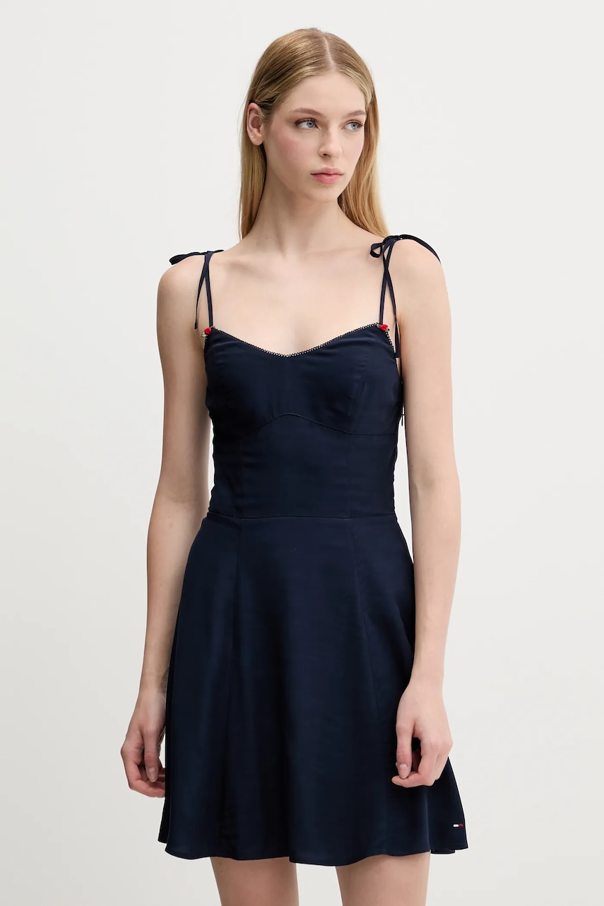 Tommy Jeans rochie culoarea bleumarin, mini, evazați, DW0DW20880