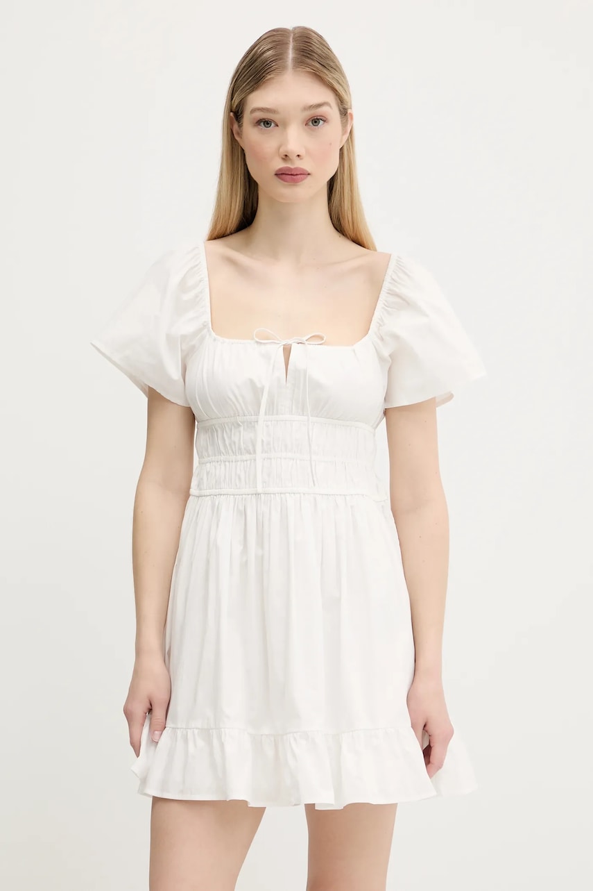 Tommy Jeans rochie din bumbac culoarea alb, mini, evazati, DW0DW20882