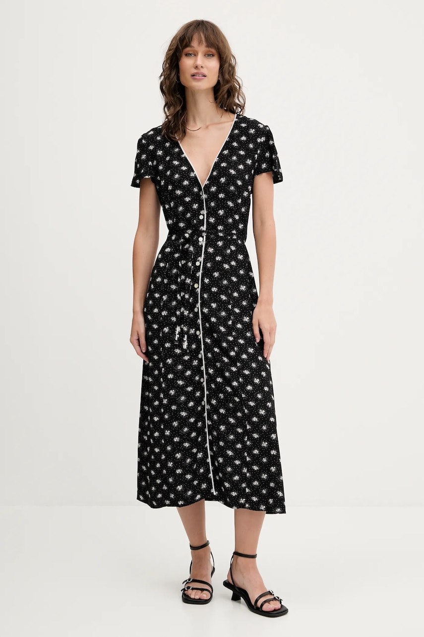 Tommy Jeans rochie culoarea negru, midi, evazați, DW0DW20884