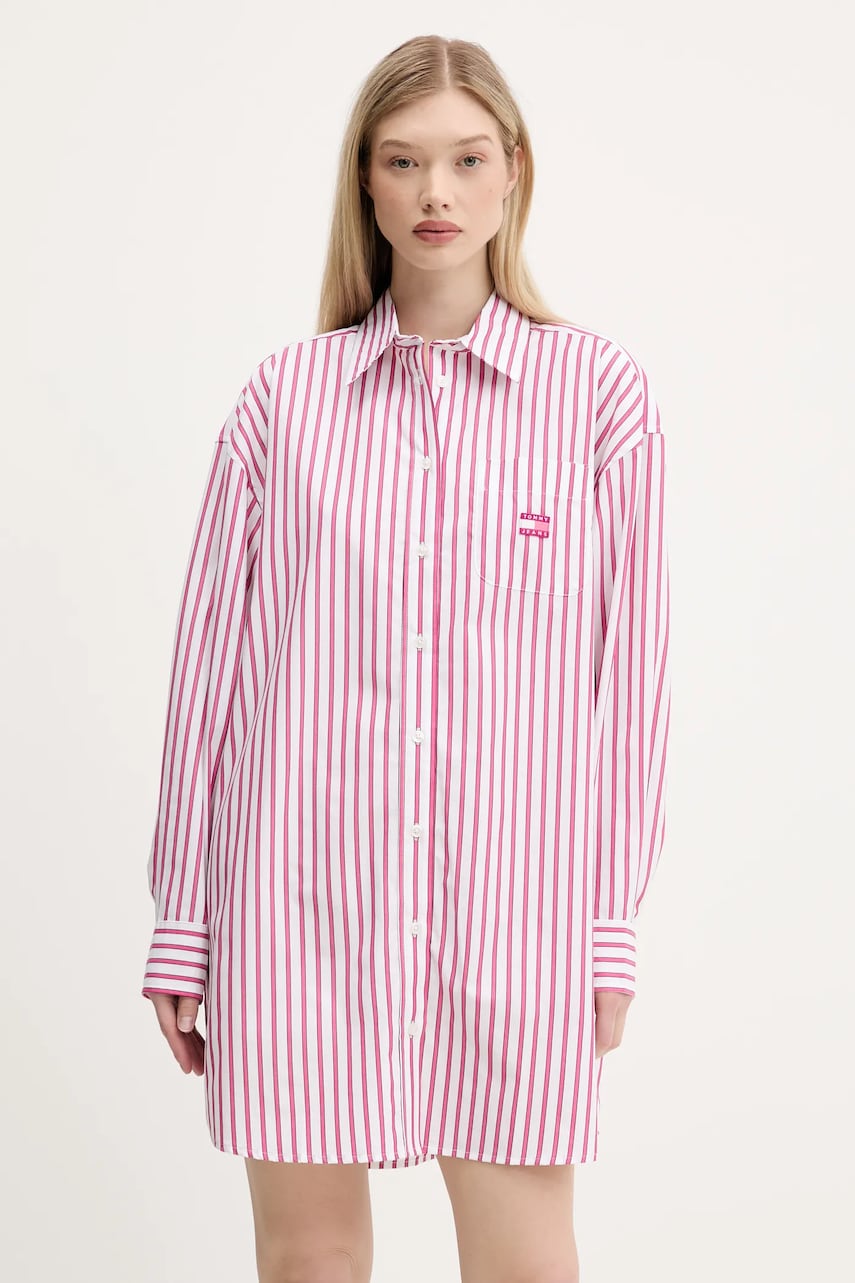 Tommy Jeans rochie din bumbac culoarea roz, mini, oversize, DW0DW21122