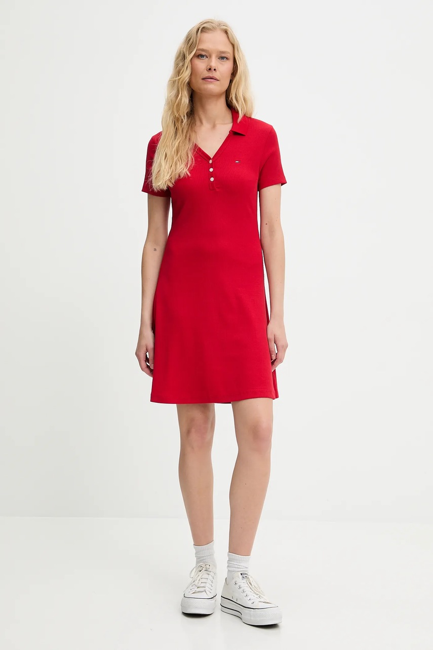 Платье Tommy Jeans цвет красный mini облегающее DW0DW21172