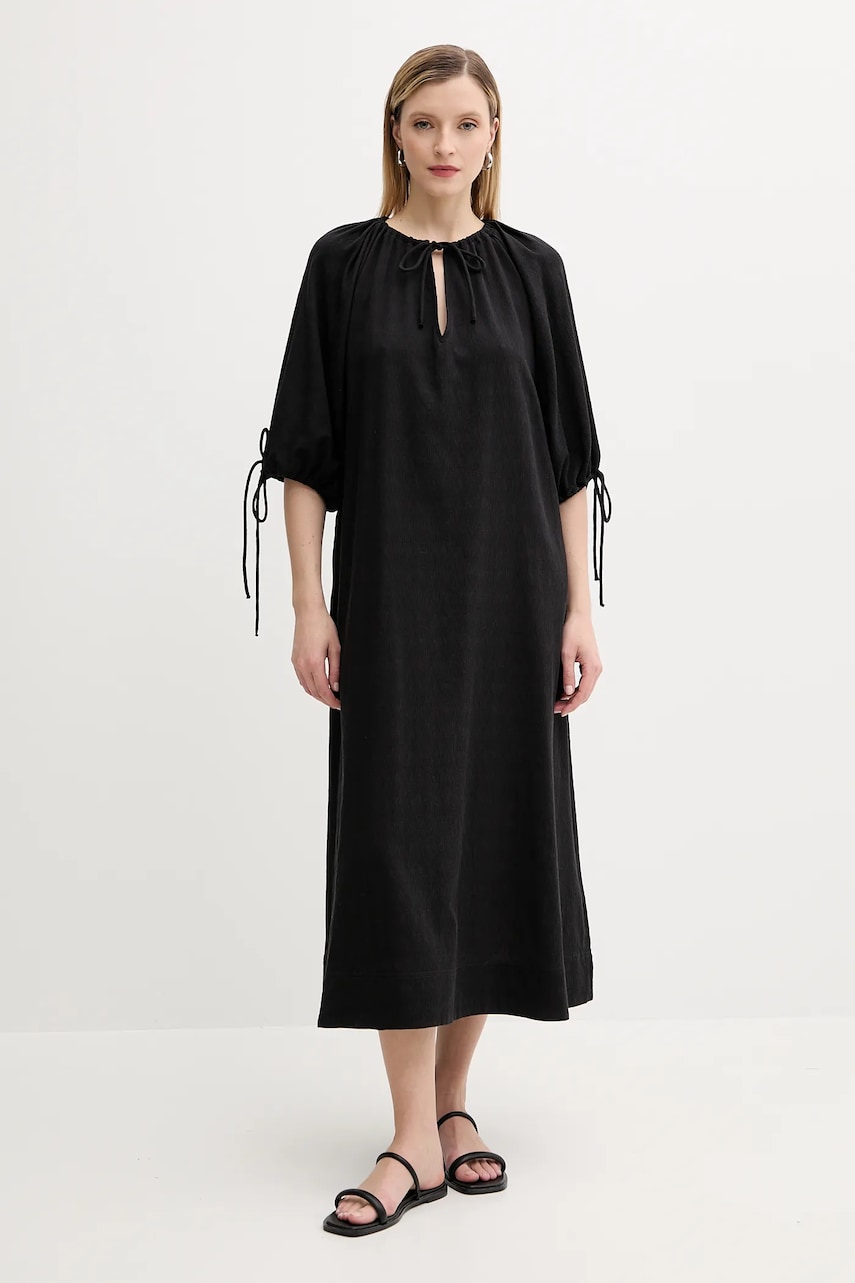 Samsoe Samsoe rochie din bumbac SALAGO culoarea negru, midi, oversize, F25200072