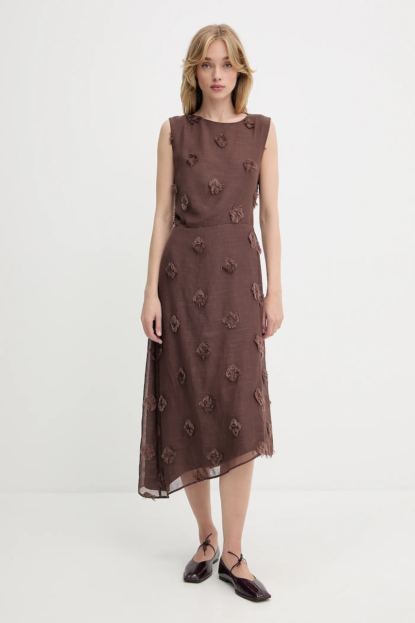 Samsoe Samsoe rochie SAPORTOFINO culoarea maro, maxi, evazați, F25200057