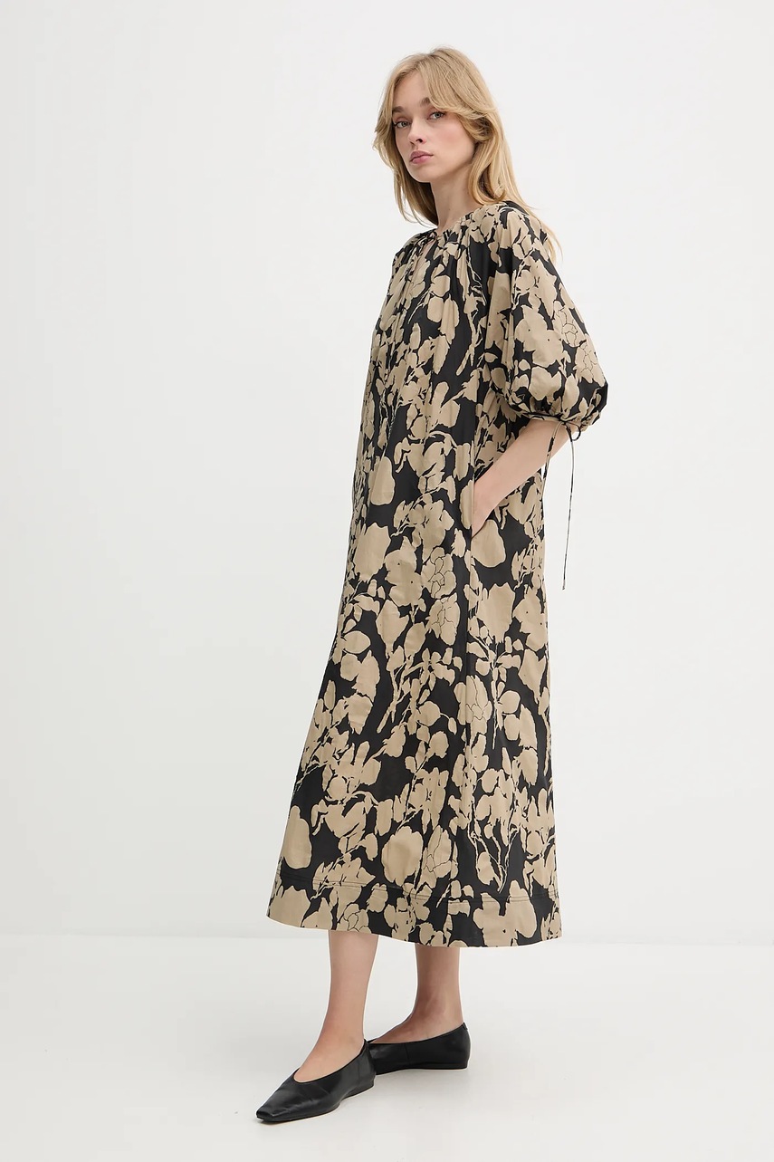 Samsoe Samsoe rochie din bumbac SAMATERA culoarea bej, midi, oversize, F25200064