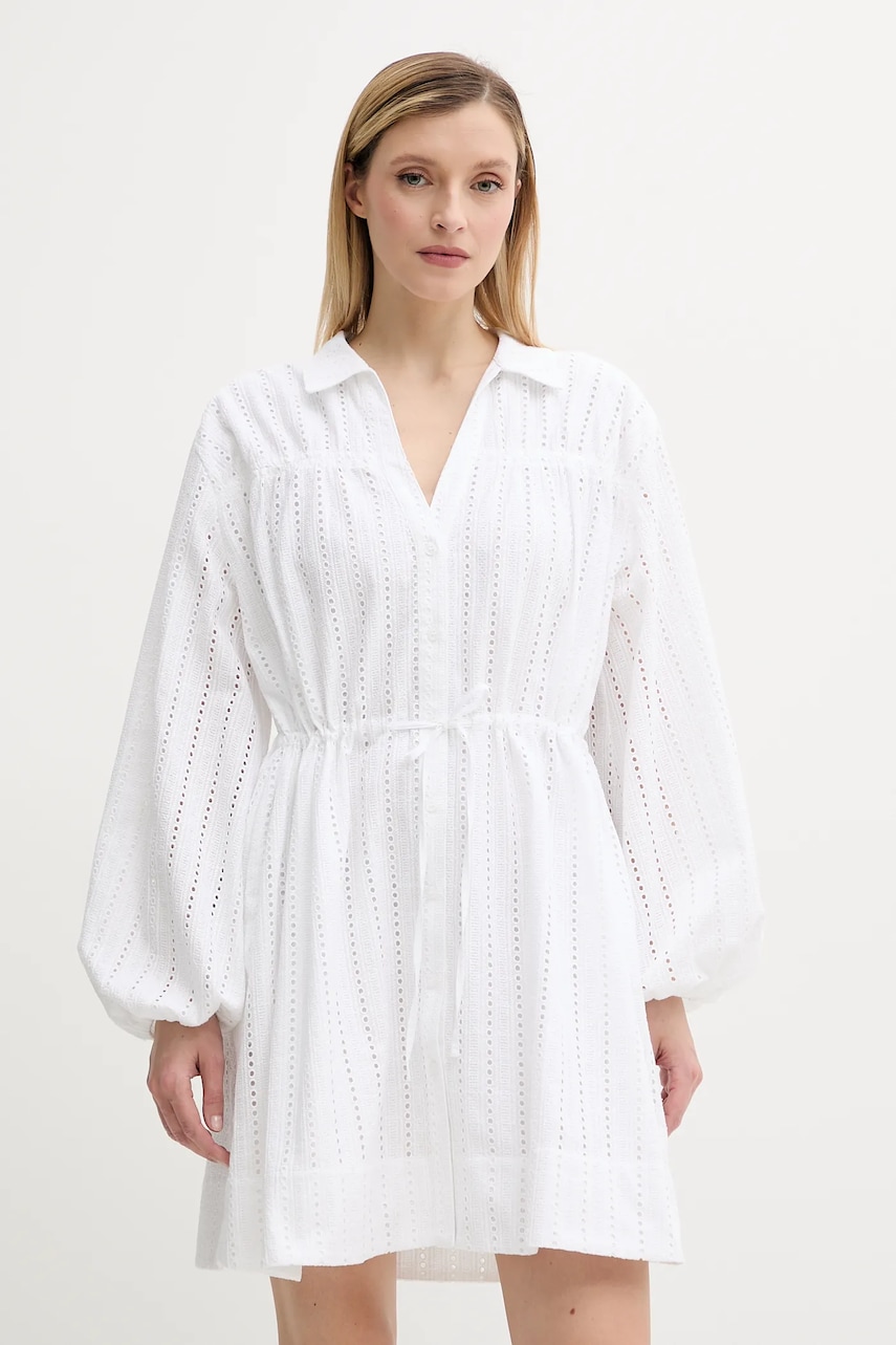 Samsoe Samsoe rochie din bumbac SAMANAROLA culoarea alb, mini, drept, F25200060