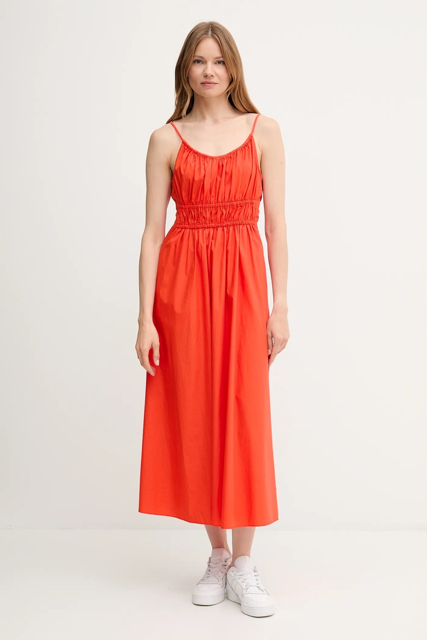 Levně Bavlněné šaty Tommy Hilfiger oranžová barva, midi, WW0WW45800
