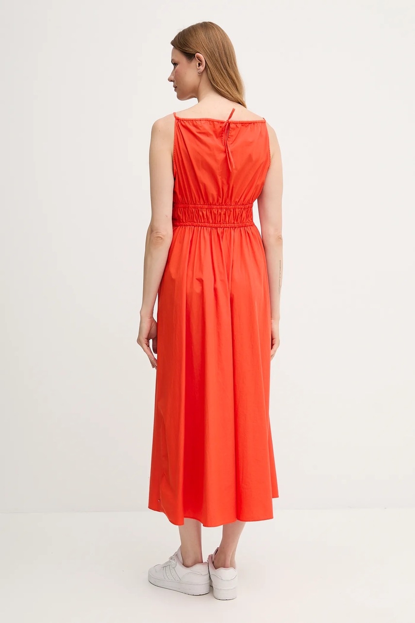 Хлопковое платье Tommy Hilfiger цвет оранжевый midi расклешённое WW0WW45800