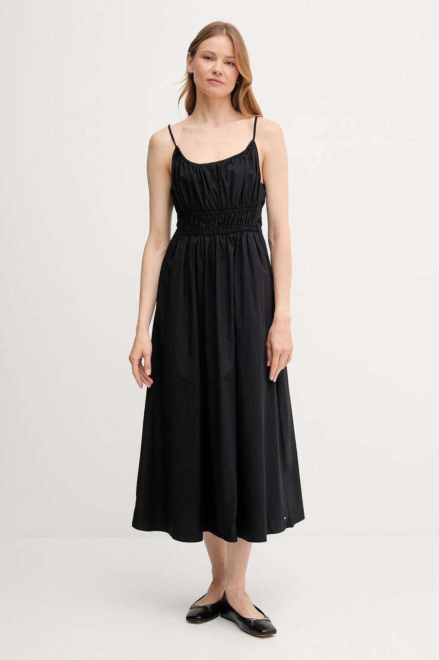 Levně Bavlněné šaty Tommy Hilfiger černá barva, midi, WW0WW45800