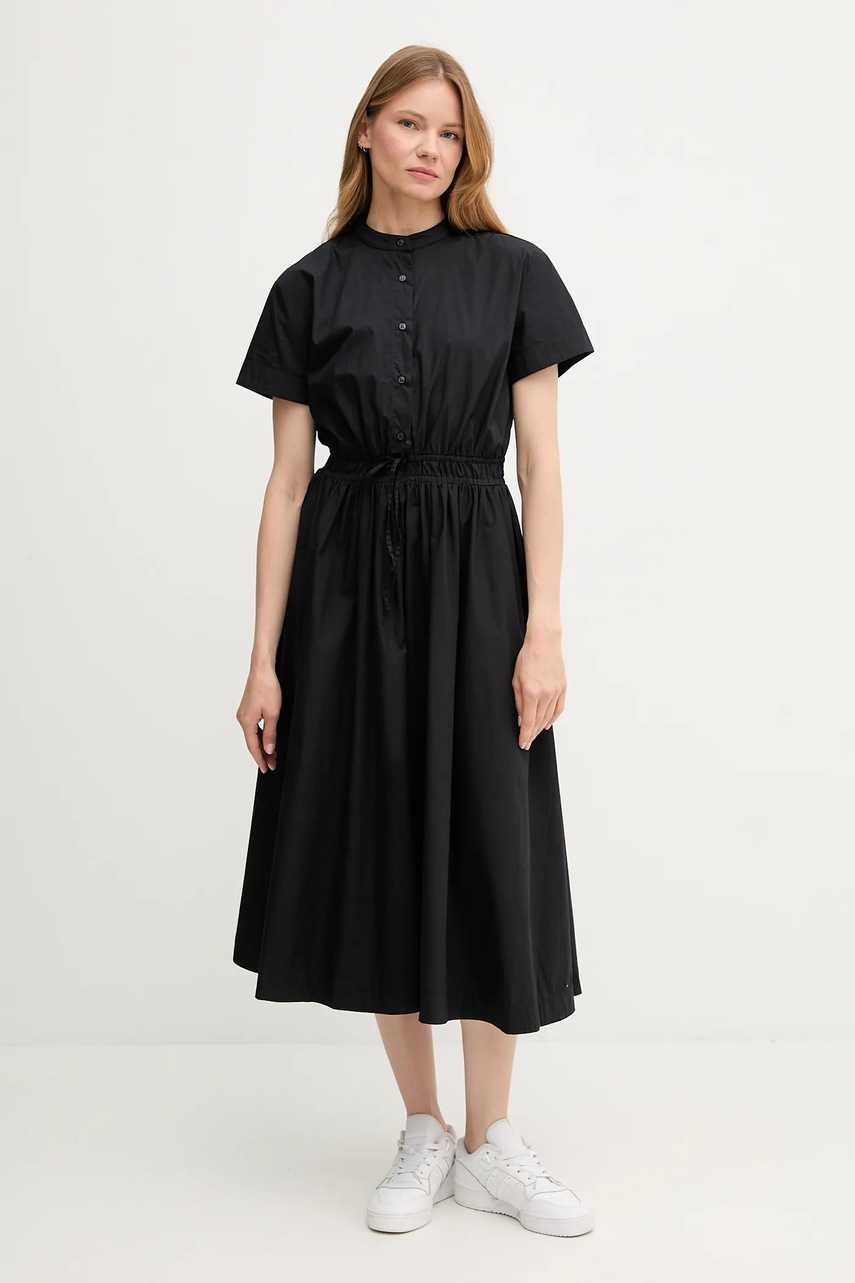 Levně Bavlněné šaty Tommy Hilfiger černá barva, midi, WW0WW45835