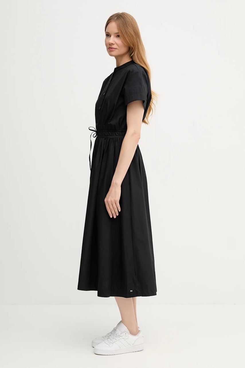 Хлопковое платье Tommy Hilfiger цвет чёрный midi расклешённое WW0WW45835