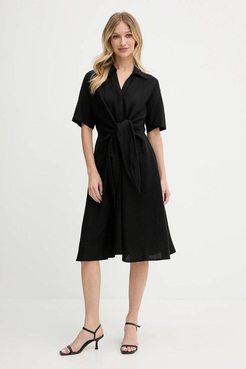 Lněné šaty Tommy Hilfiger černá barva, mini, WW0WW45836