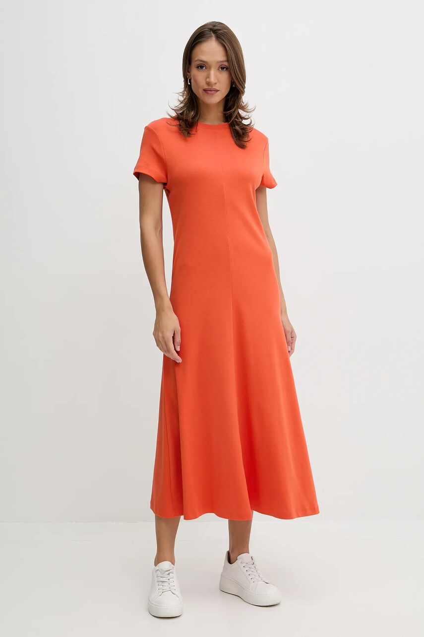Levně Bavlněné šaty Tommy Hilfiger oranžová barva, maxi, WW0WW46710