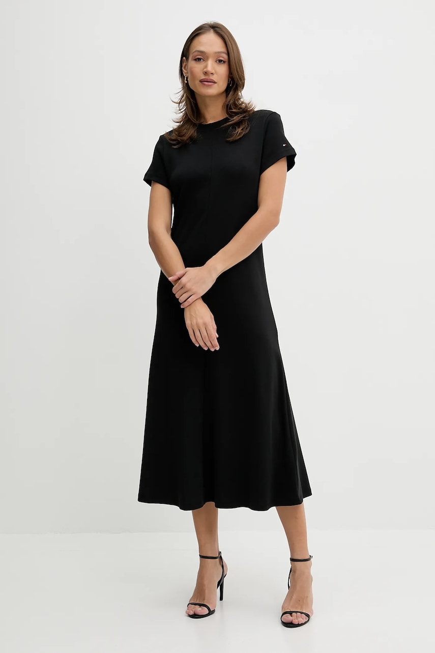 Хлопковое платье Tommy Hilfiger цвет чёрный maxi расклешённое WW0WW46710 Хлопковое платье Tommy Hilfiger цвет чёрный maxi расклешённое WW0WW46710