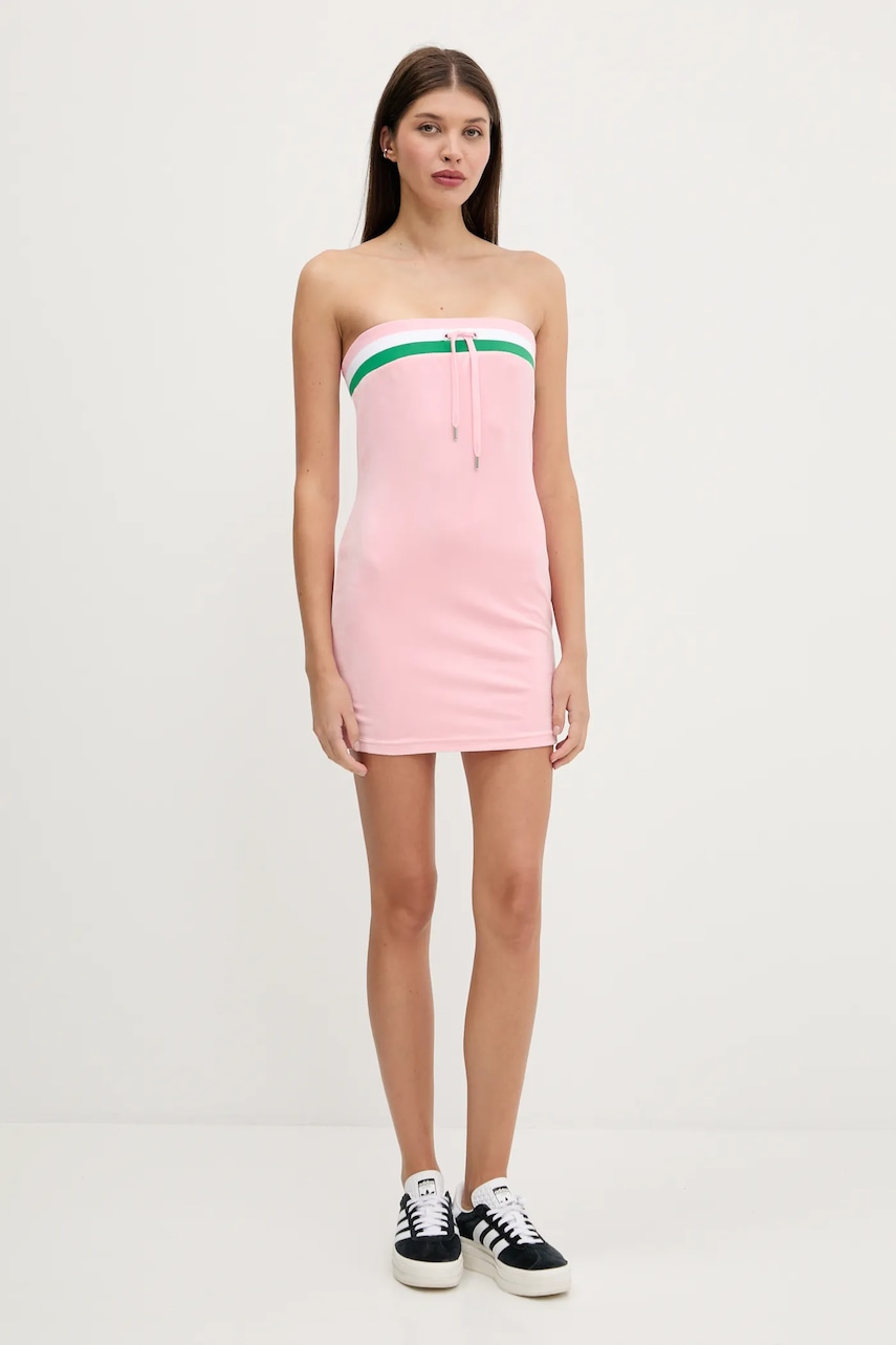 Велюрова сукня Juicy Couture VELOUR STRIPE TUBE DRESS колір рожевий mini облягаюча JCWED225353
