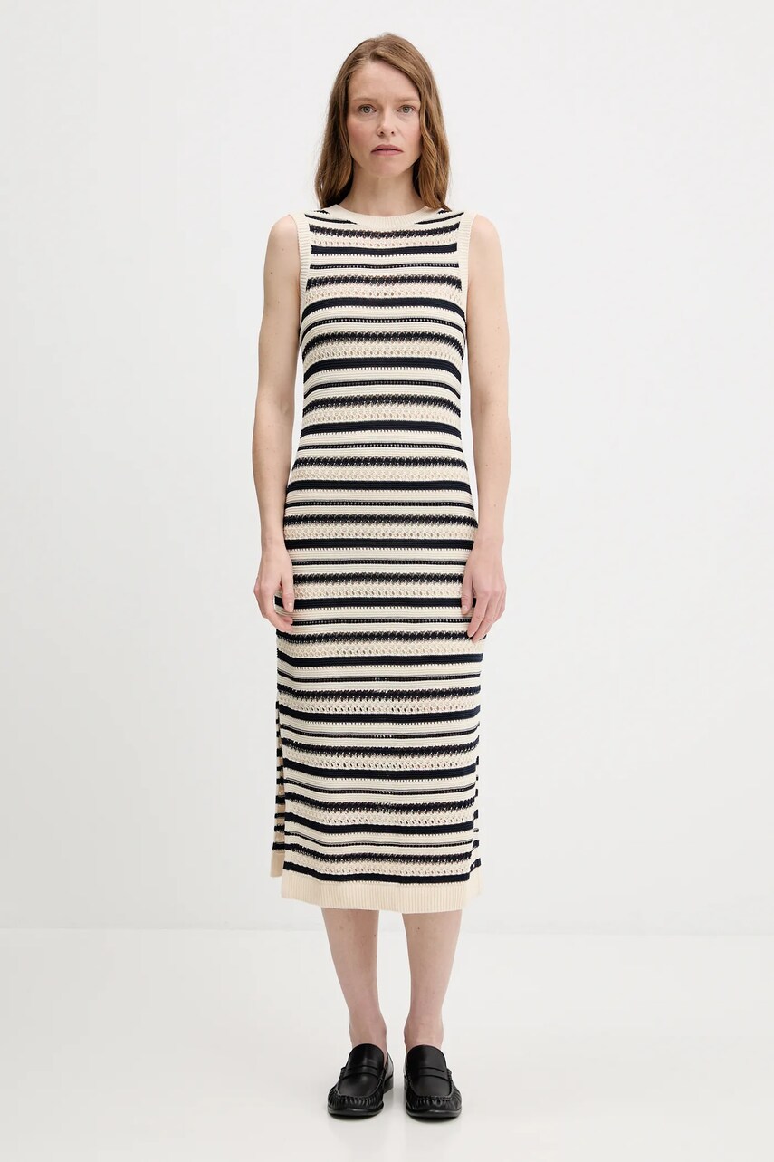 Levně Šaty Tommy Hilfiger béžová barva, maxi, přiléhavé, WW0WW45649