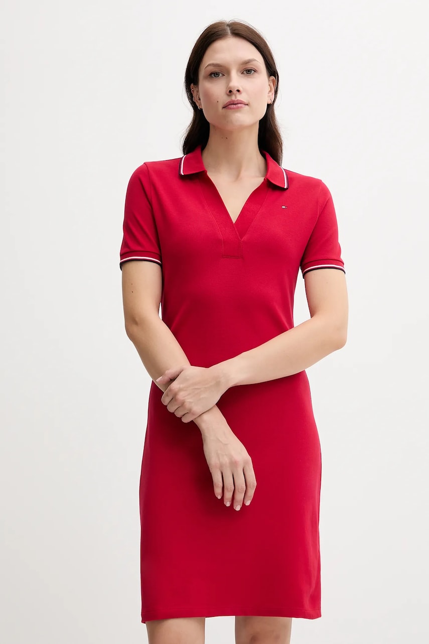 Levně Šaty Tommy Hilfiger červená barva, mini, přiléhavé, WW0WW45740