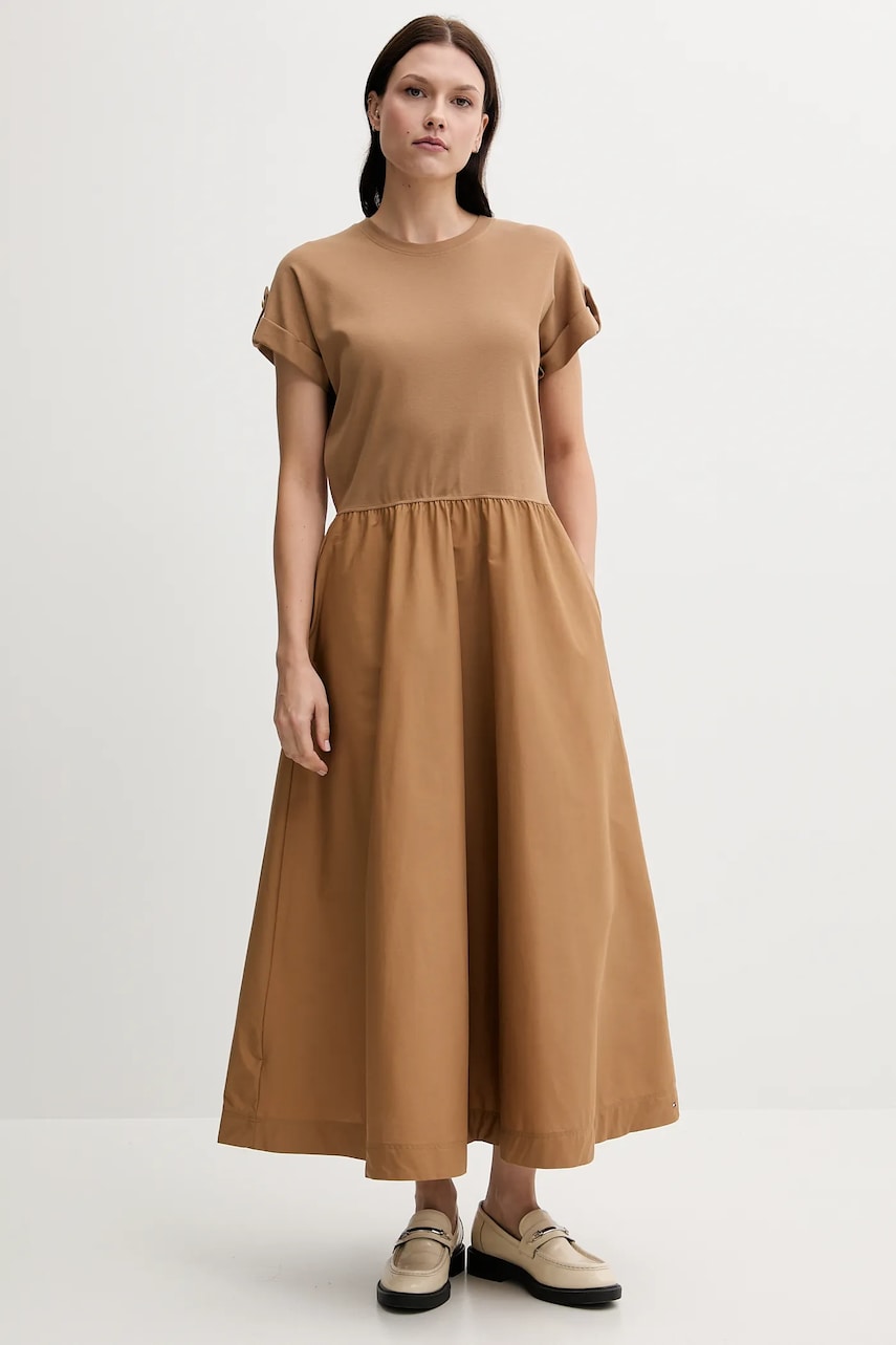 Levně Šaty Tommy Hilfiger hnědá barva, maxi, WW0WW46711