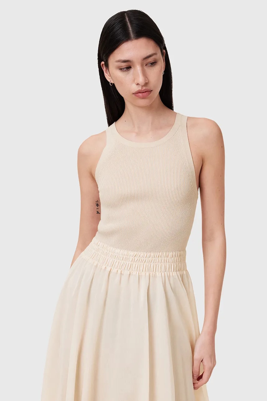 Сукня AllSaints ZENIA колір бежевий midi розкльошена W188DC