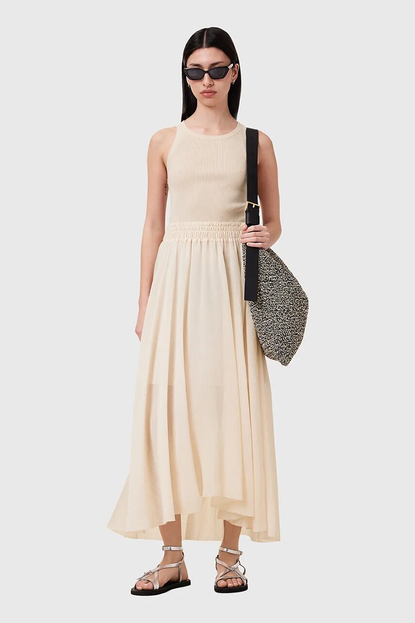 Сукня AllSaints ZENIA колір бежевий midi розкльошена W188DC