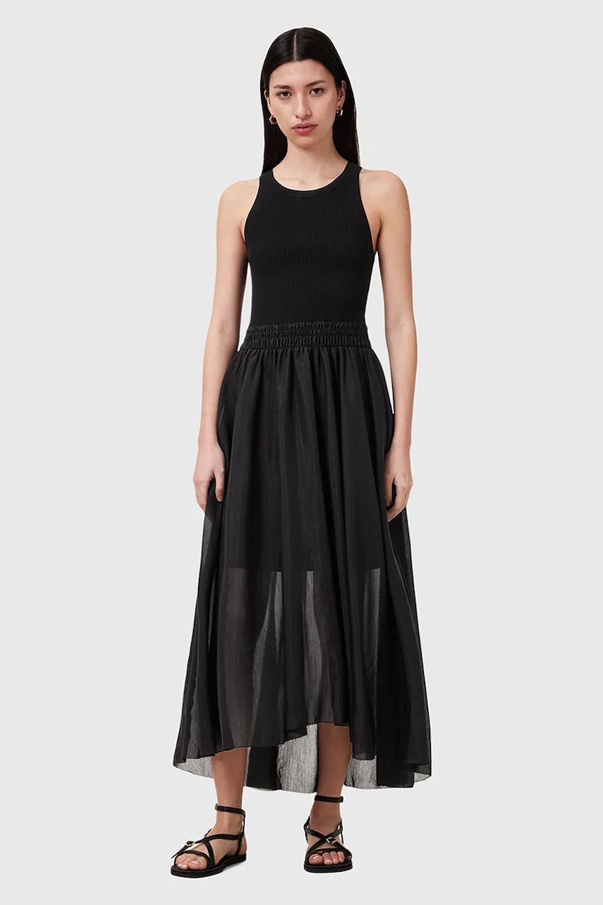 Сукня AllSaints ZENIA колір чорний midi розкльошена W188DC