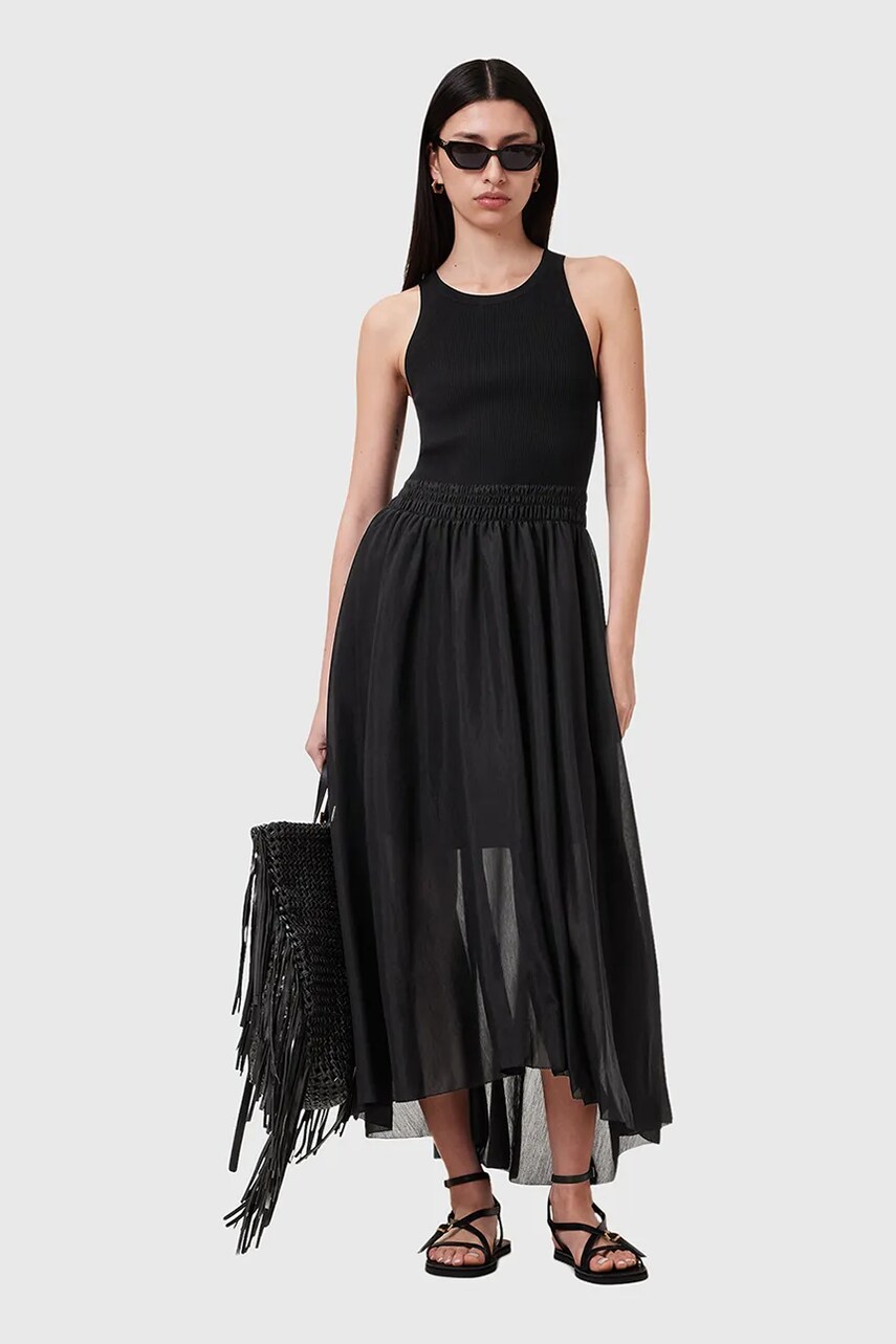 Сукня AllSaints ZENIA колір чорний midi розкльошена W188DC