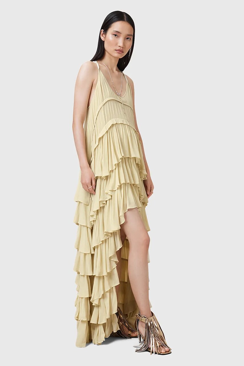 Сукня AllSaints CAVARLY колір жовтий maxi розкльошена W206DC