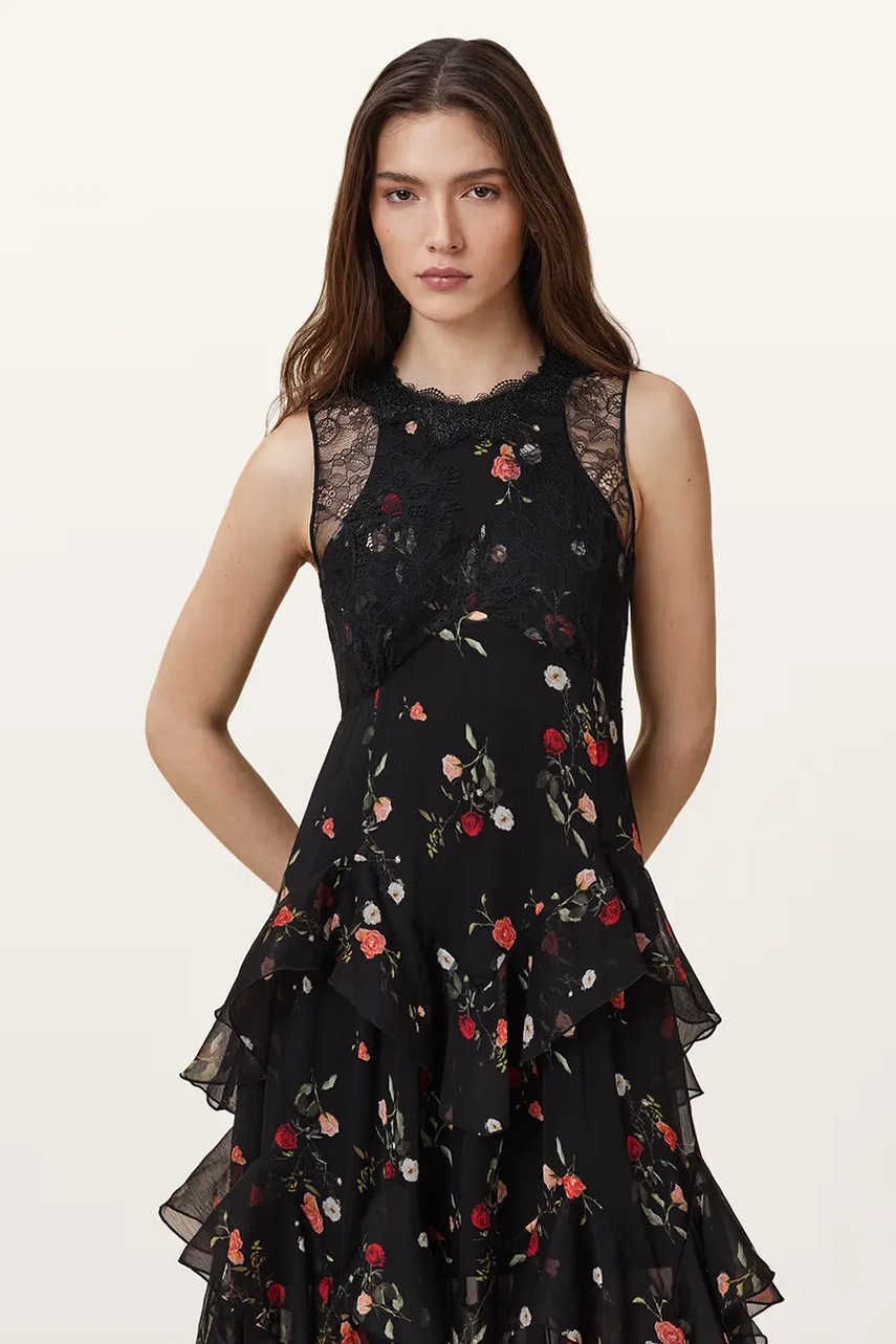 Платье AllSaints QUINN цвет чёрный maxi расклешённое W208DC