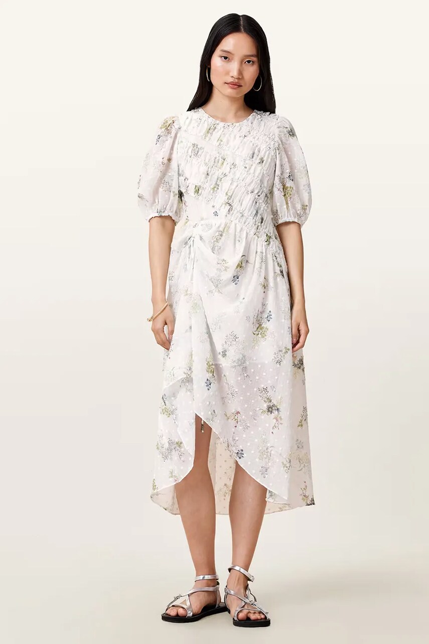 AllSaints rochie SERENE culoarea alb, midi, evazați, W209DC