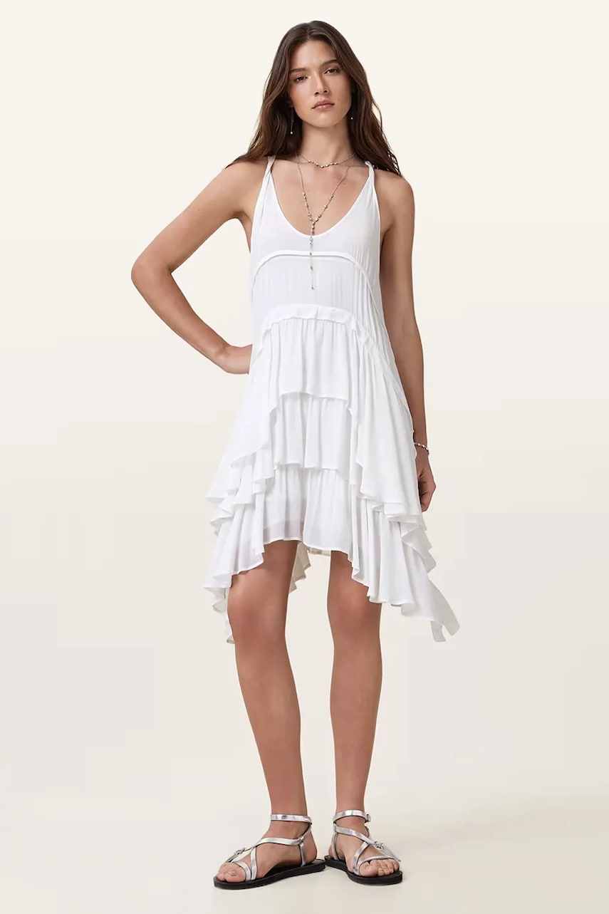 AllSaints rochie CAVARLY culoarea alb, mini, evazați, W262DC