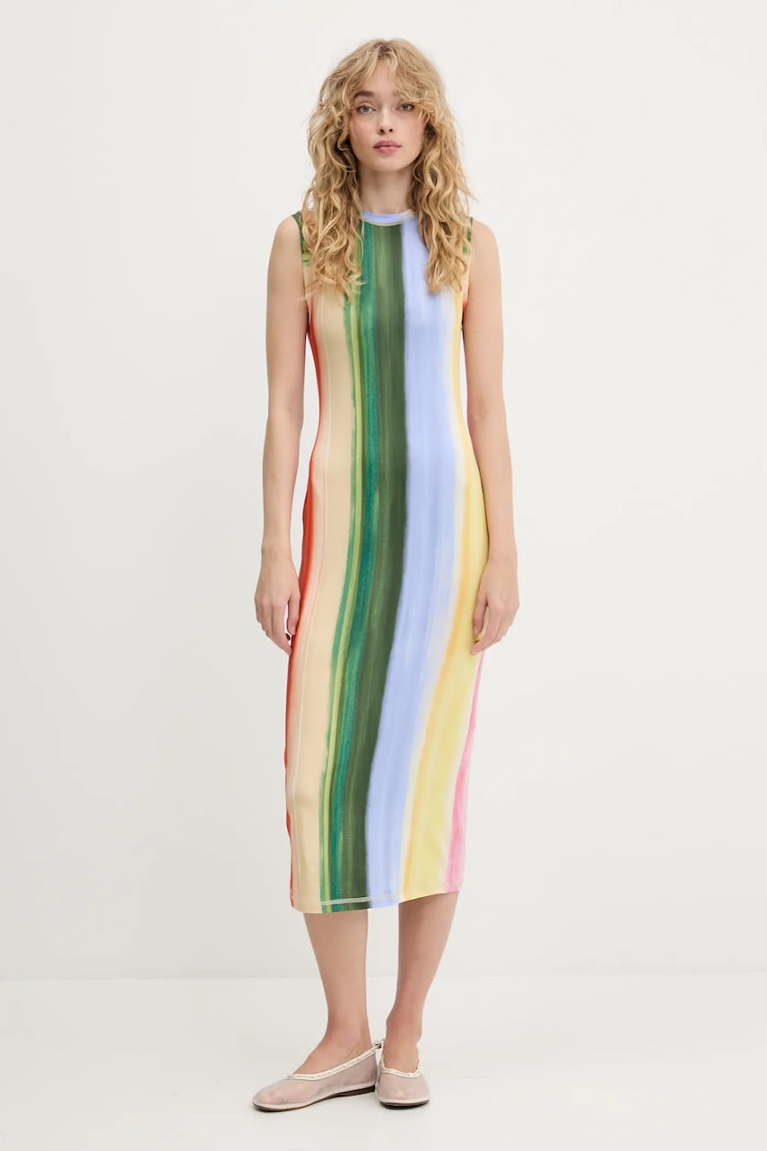Stine Goya rochie culoarea galben, midi, mulată, SG-PF25-D104-2244