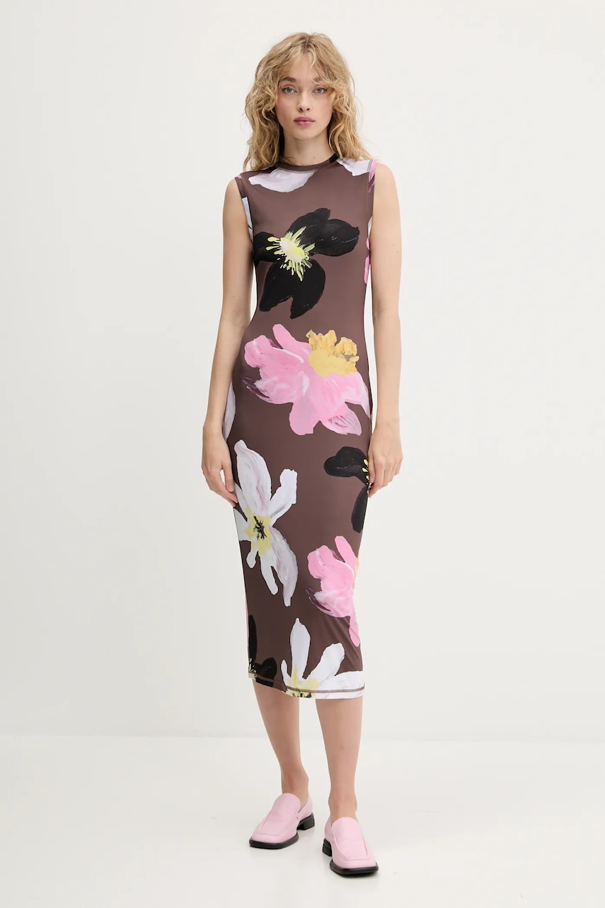 Stine Goya rochie culoarea maro, midi, mulată, SG-PF25-D104-2244